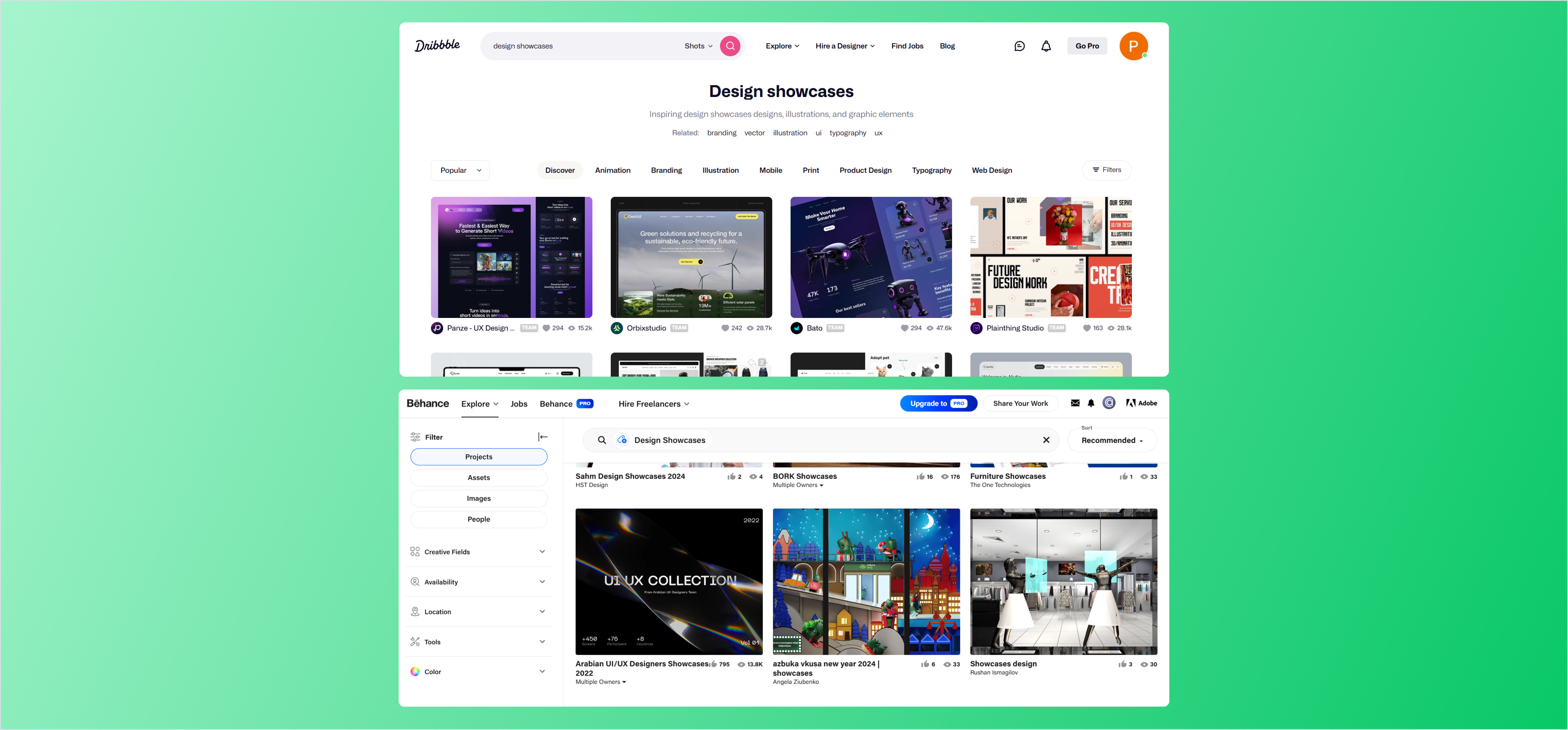 Dribbble and Behance Design Showcases